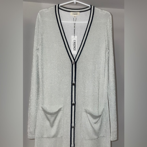 L'AGENCE Lurex Striped Long Cardigan - Picture 1 of 6
